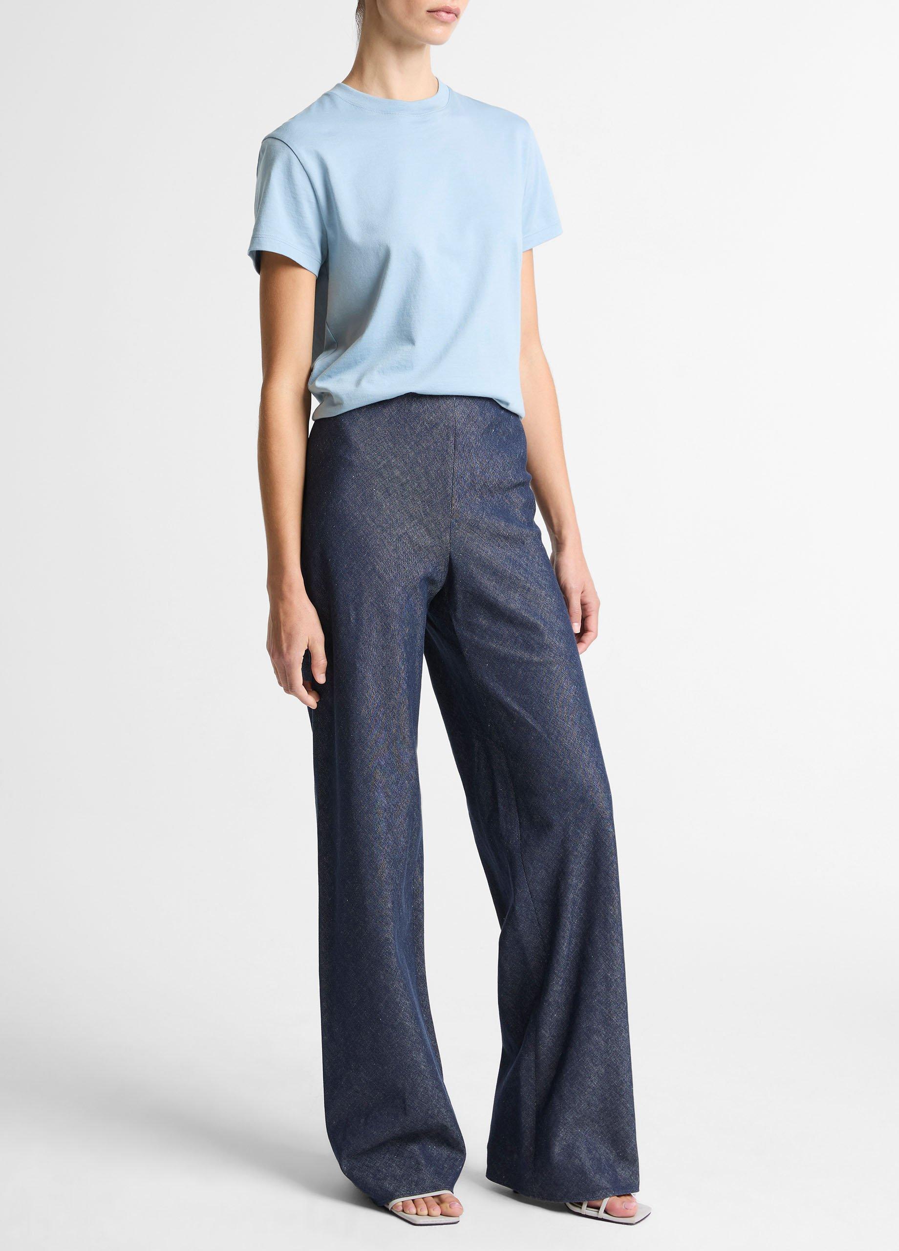 Colette High-Rise Cotton-Linen Chambray Bias Pant image number 1