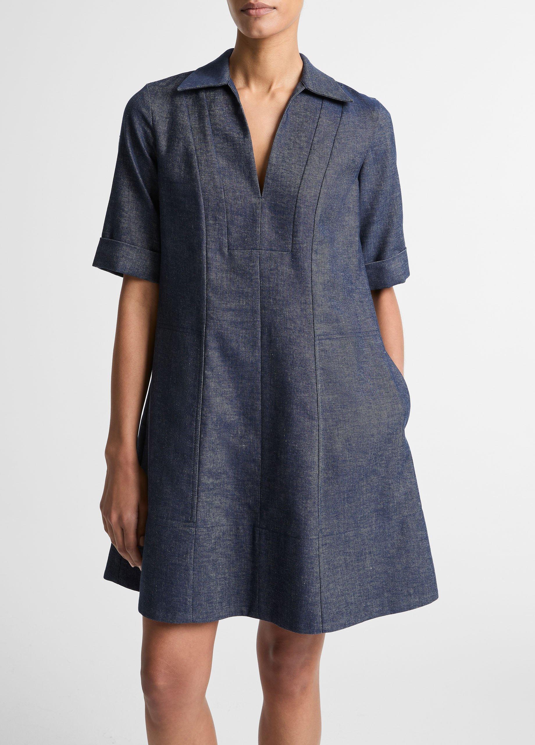 Cotton-Linen Chambray A-Line Dress image number 3
