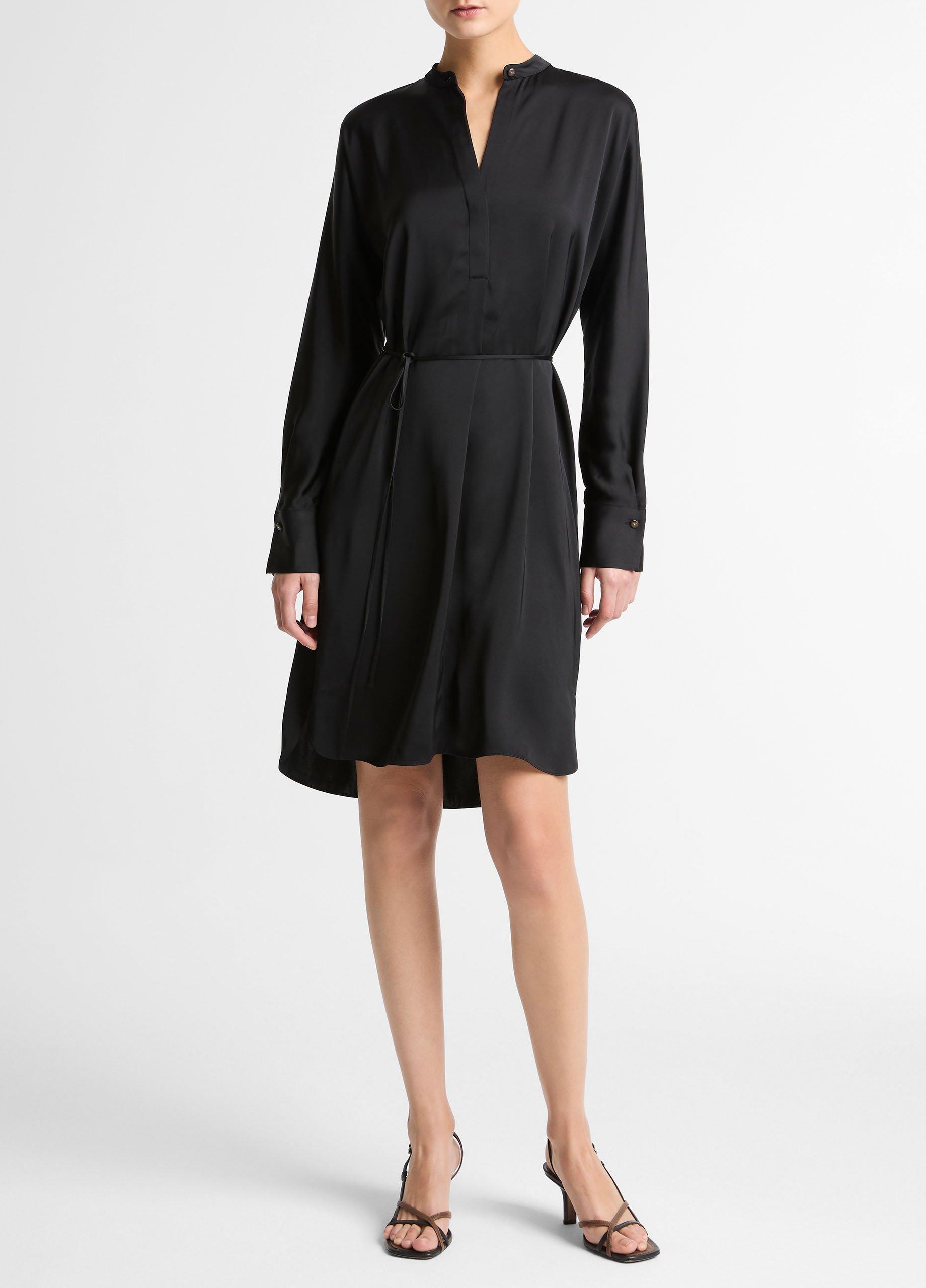 Matte Satin Band-Collar Dress