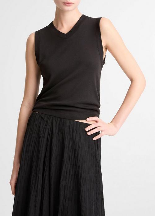 Pima Cotton-Blend High V-Neck Shell