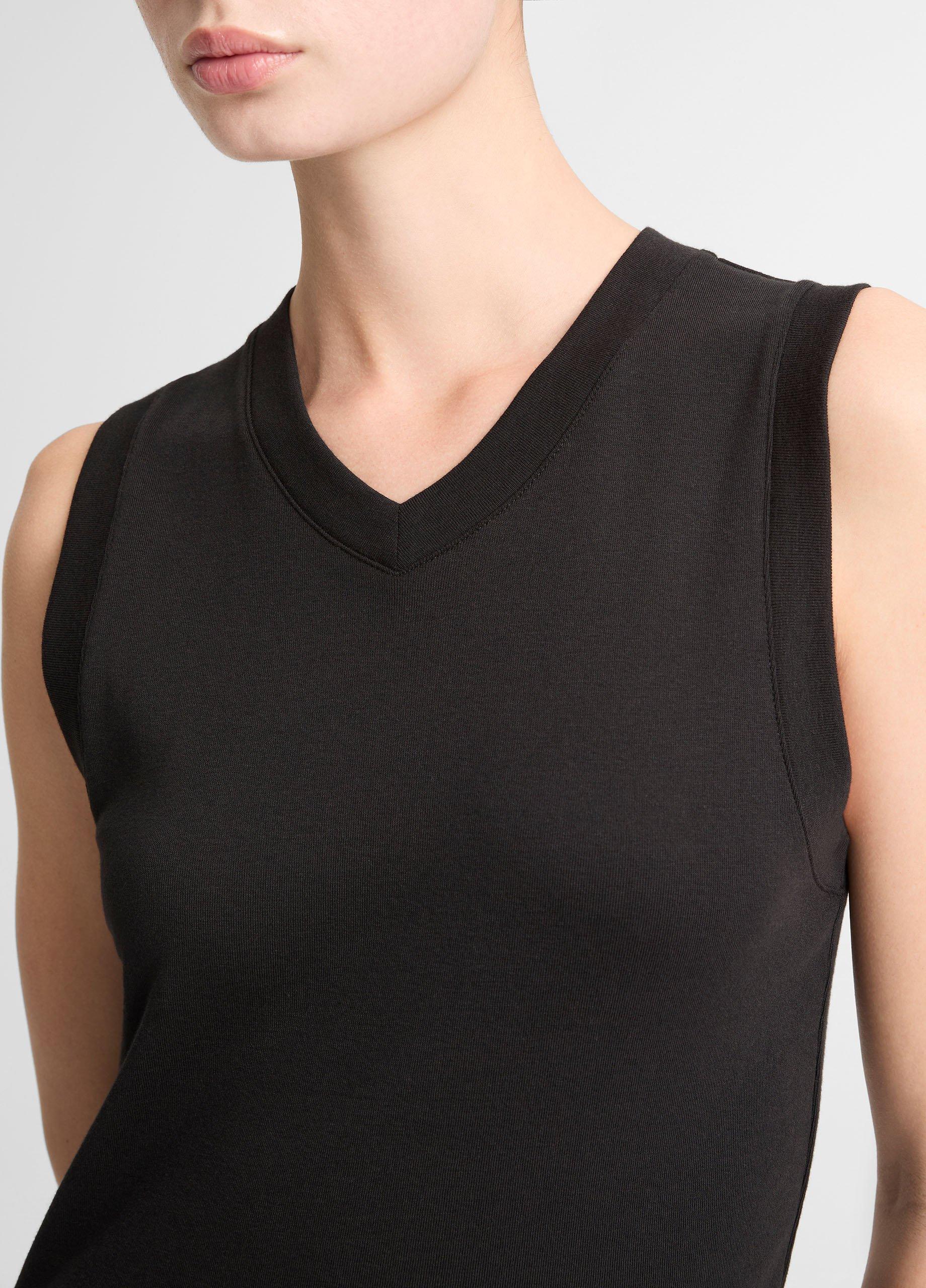 Pima Cotton-Blend High V-Neck Shell image number 1