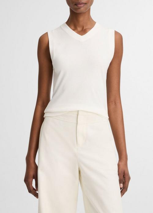 Pima Cotton-Blend High V-Neck Shell