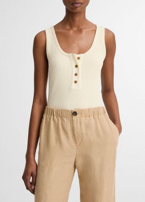 Ribbed Cotton-Blend Henley Tank