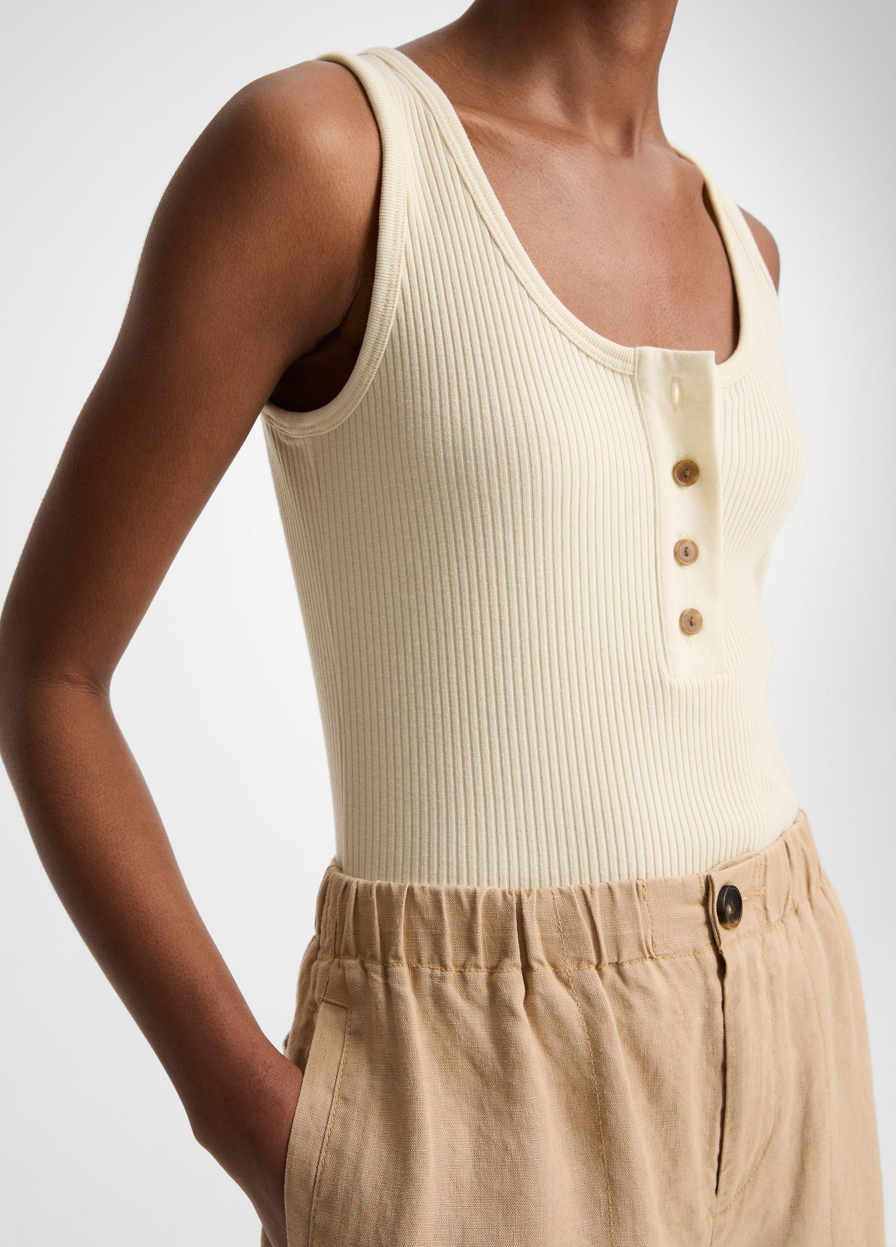 Ribbed Cotton-Blend Henley Tank image number 1