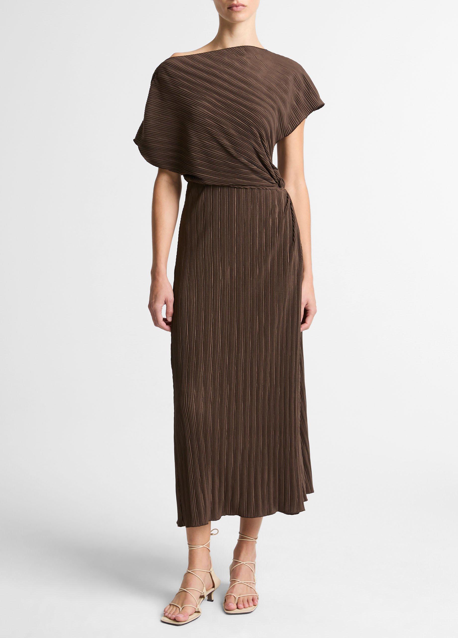 Diagonal Pleated Twist-Waist Dress image number 1