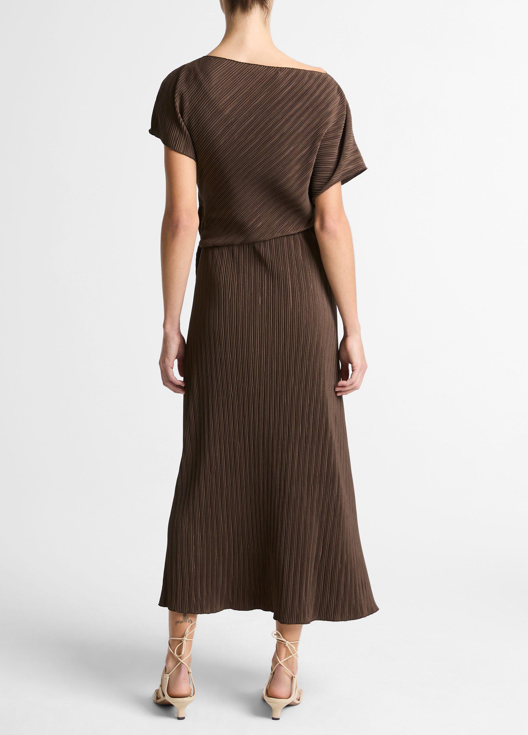 Diagonal Pleated Twist-Waist Dress image number 2