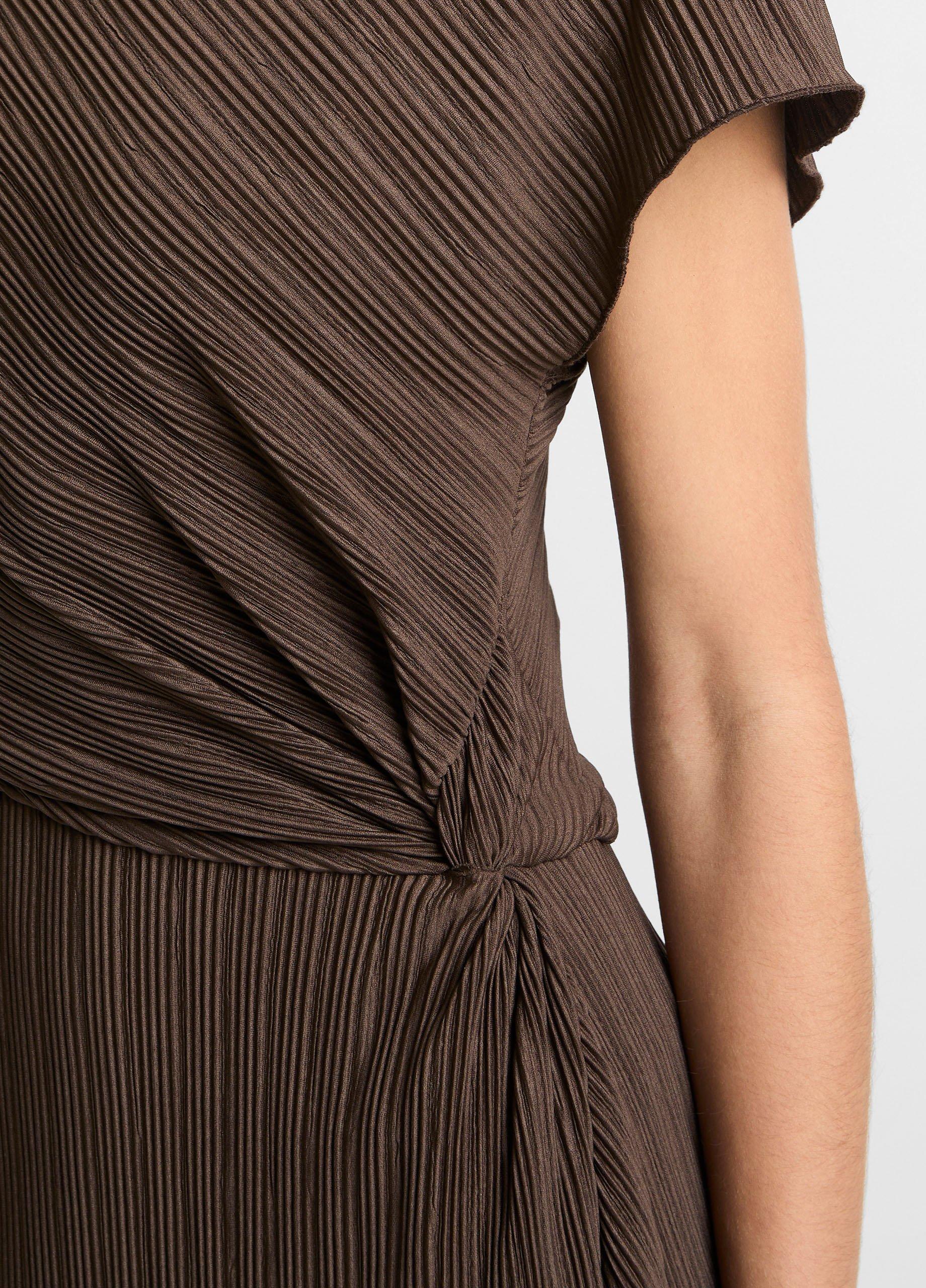 Diagonal Pleated Twist-Waist Dress image number 3
