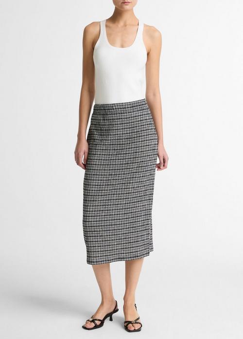 Plaid Grid-Knit Midi Skirt