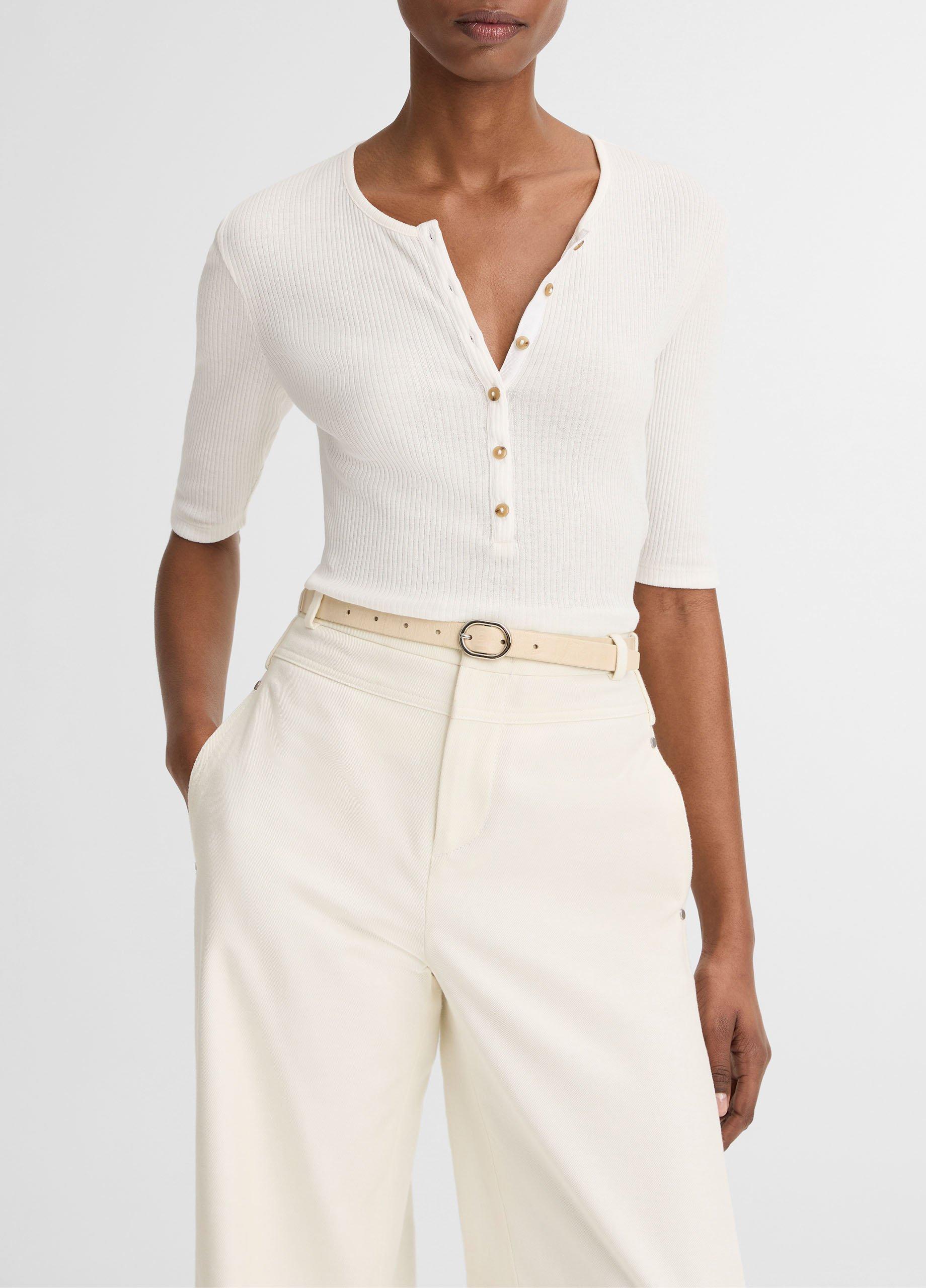 Ribbed Pima Cotton Elbow-Sleeve Henley from Vince - $148