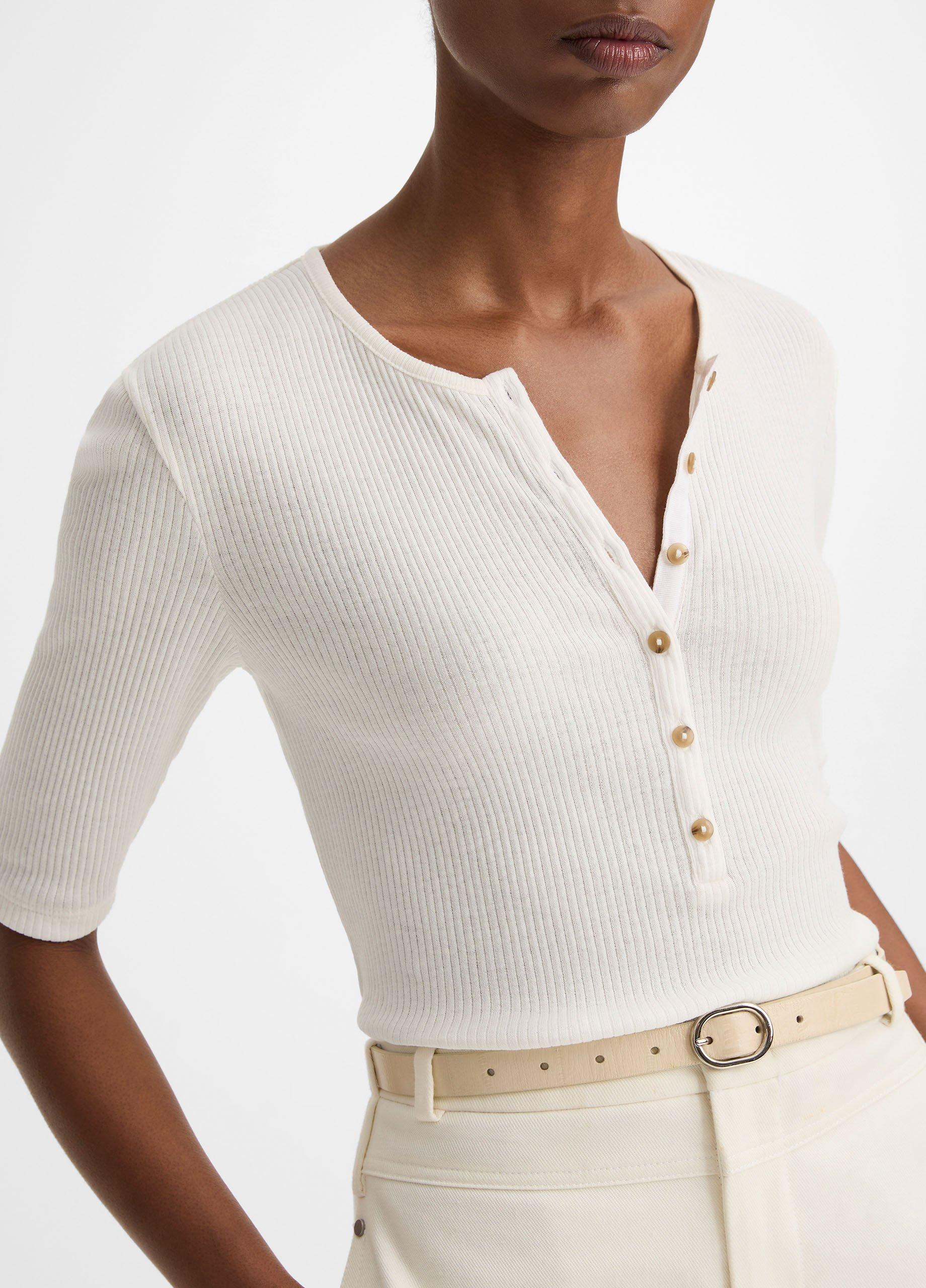 Ribbed Pima Cotton Elbow-Sleeve Henley image number 1