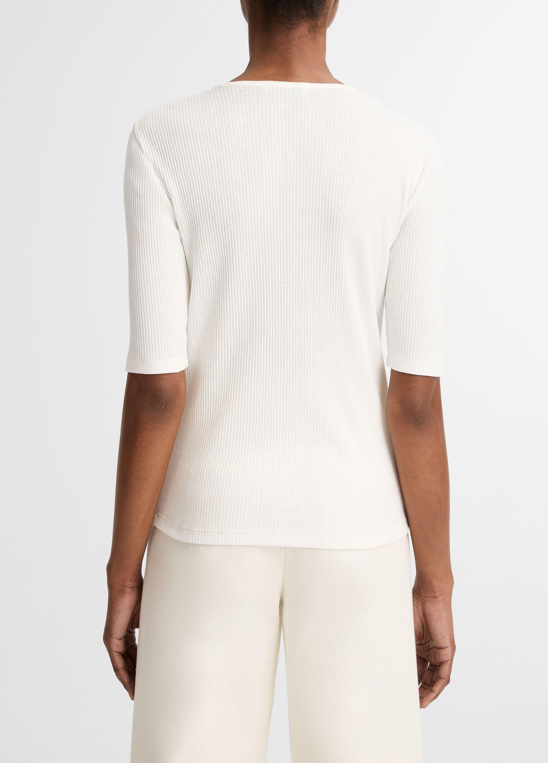 Ribbed Pima Cotton Elbow-Sleeve Henley image number 2