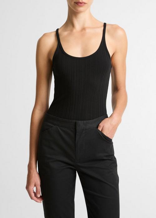 Variegated-Rib Cotton-Blend Tank
