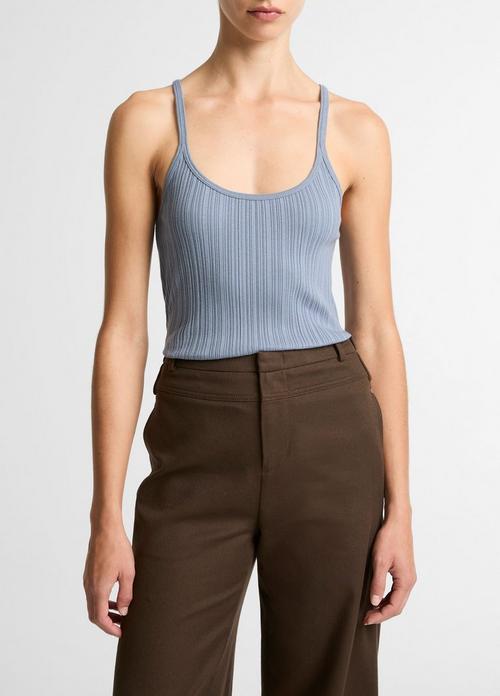 Variegated-Rib Cotton-Blend Tank