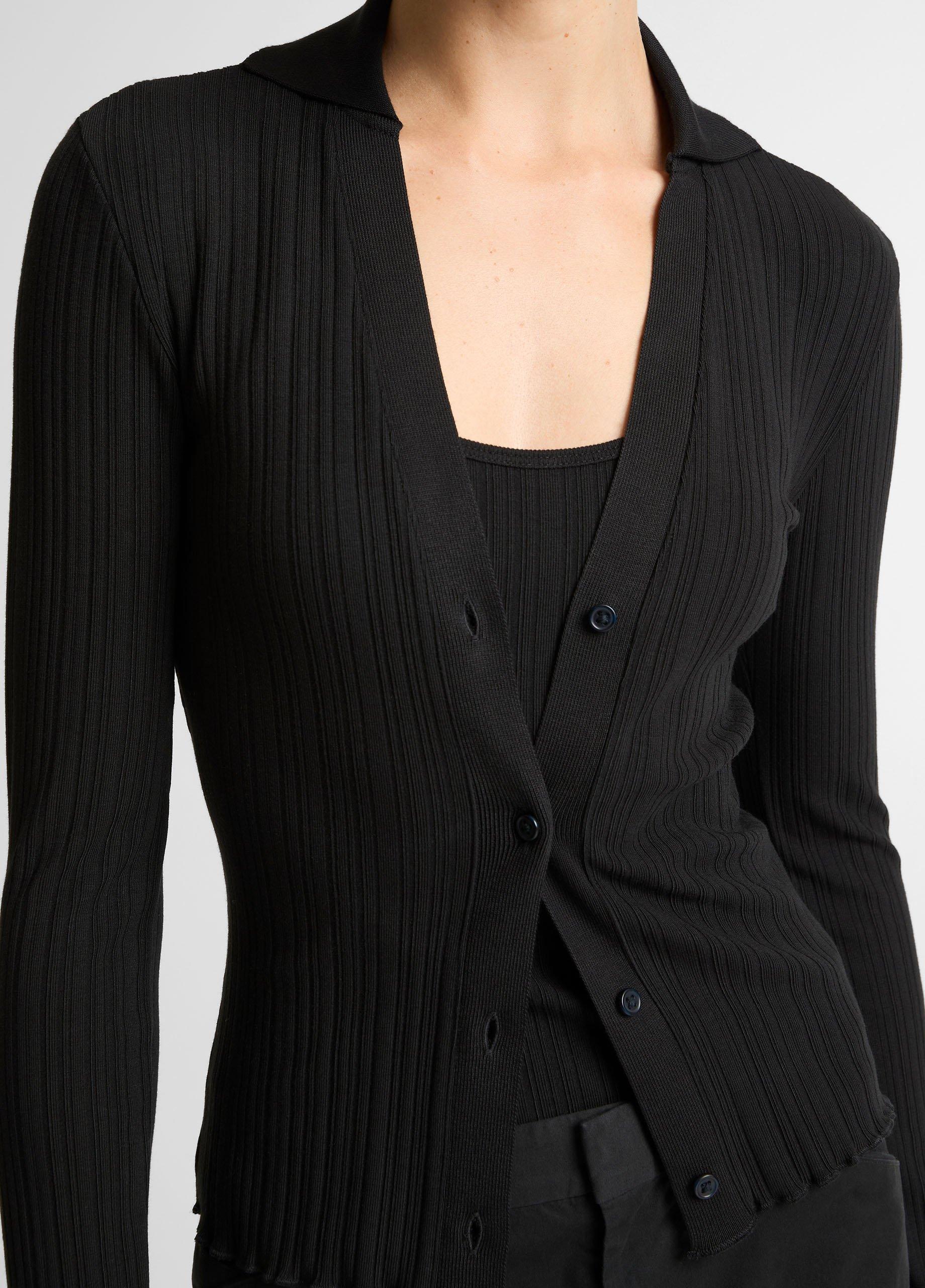 Variegated-Rib Cotton-Blend Polo Top image number 1