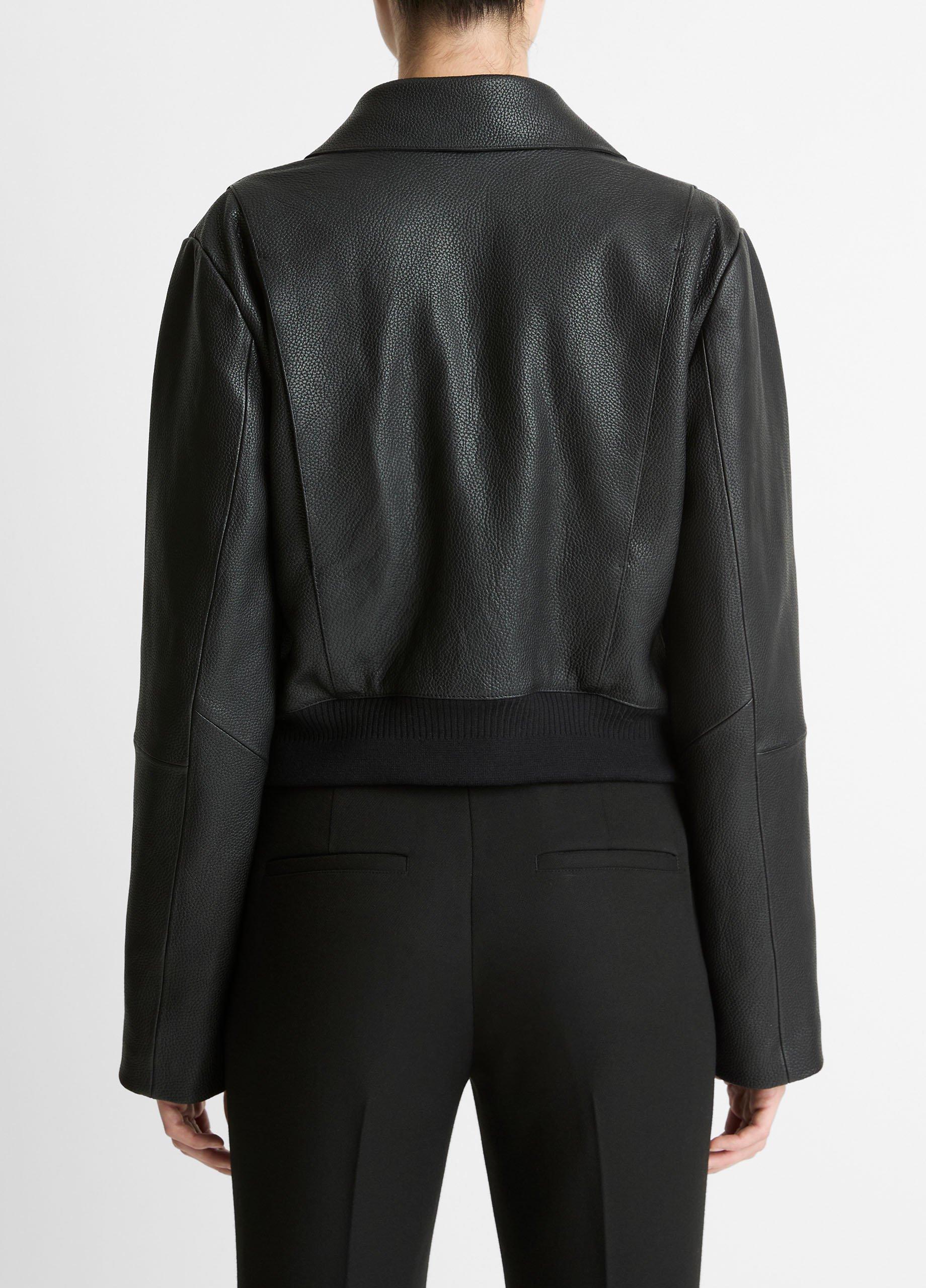 Shearling-Trim Shrunken Leather Jacket image number 2