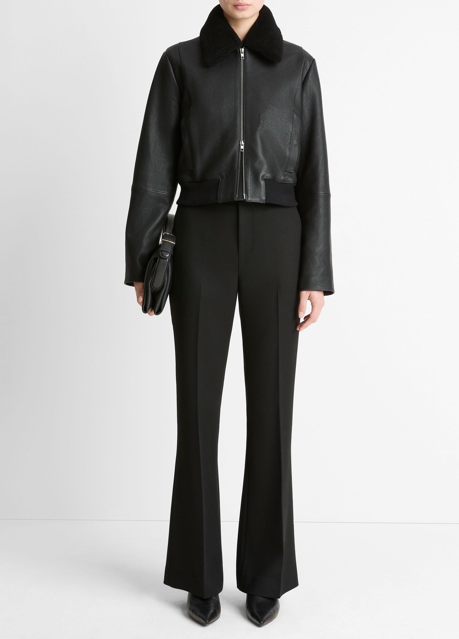 Shearling-Trim Shrunken Leather Jacket in Leather Jackets | Vince