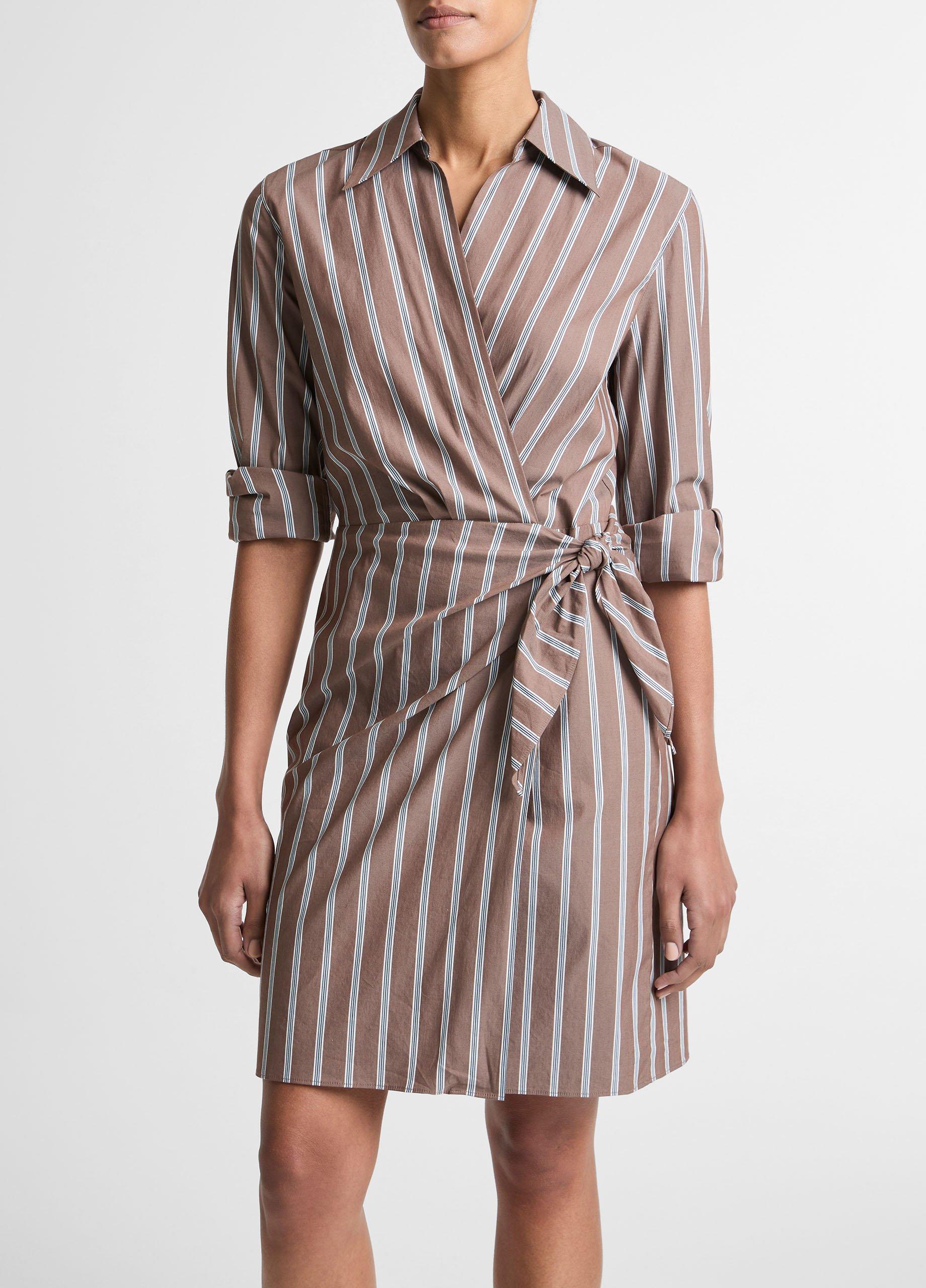 Striped Cotton-Blend Wrap Dress image number 1