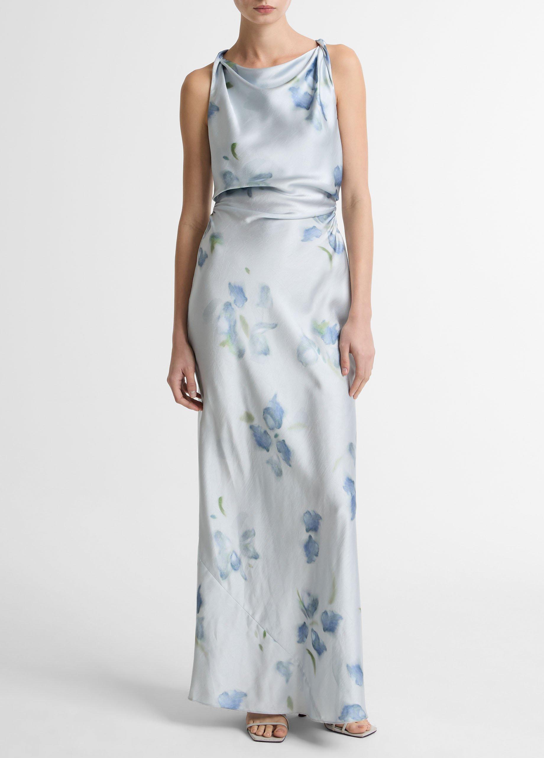 Petal Blur Satin Twist-Shoulder Dress image number 0
