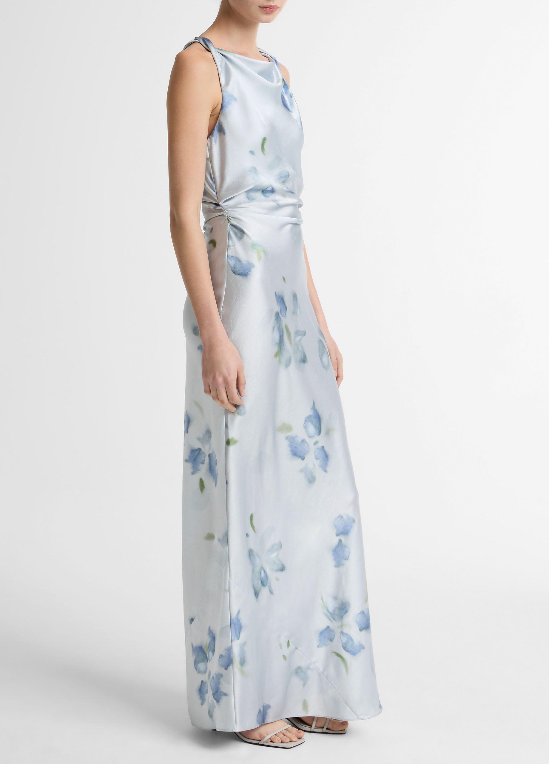 Petal Blur Satin Twist-Shoulder Dress image number 1