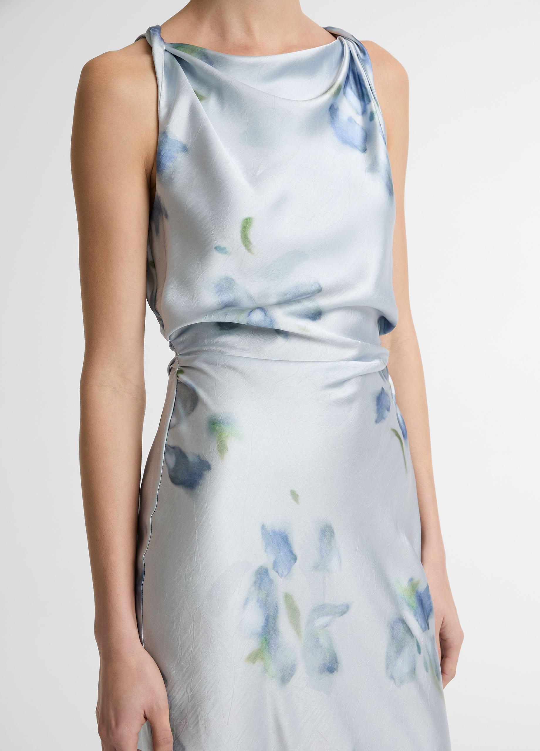 Petal Blur Satin Twist-Shoulder Dress image number 3
