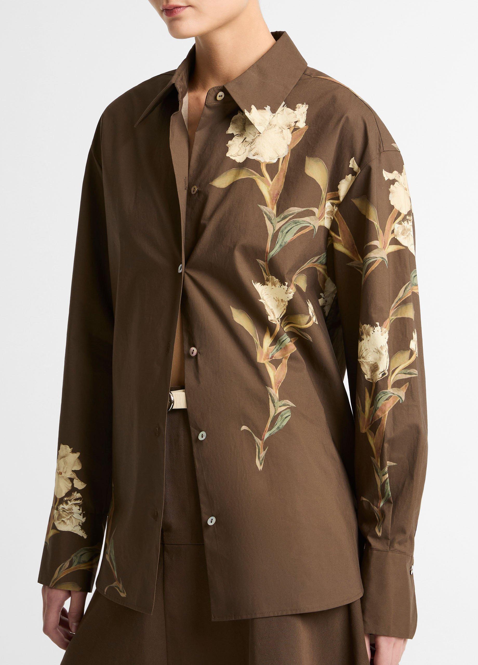 Placed Iris Cotton Button-Front Shirt image number 1