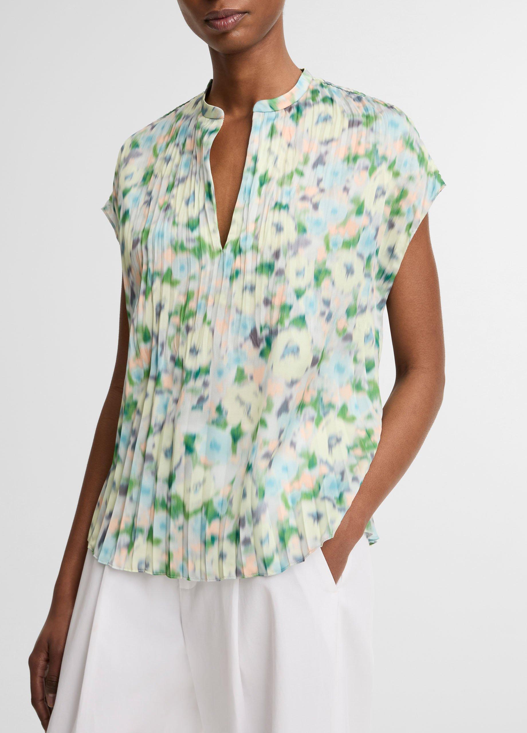 Painted Garden Pleated Cap-Sleeve Top image number 0
