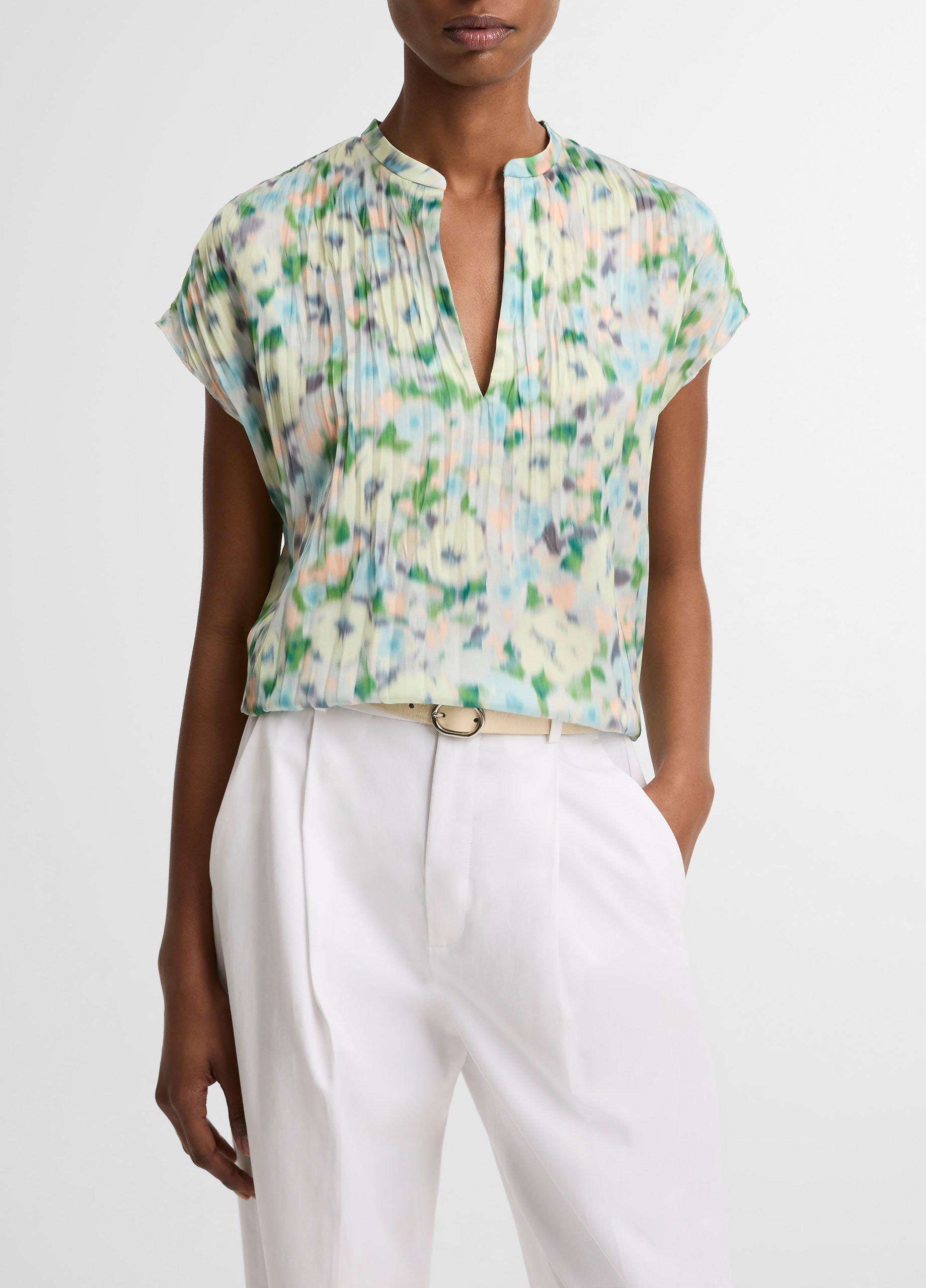 Painted Garden Pleated Cap-Sleeve Top image number 1