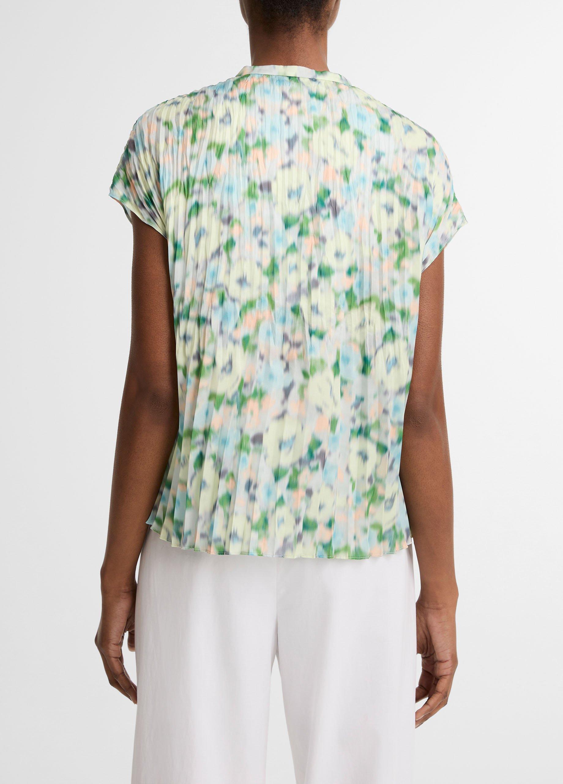 Painted Garden Pleated Cap-Sleeve Top image number 2