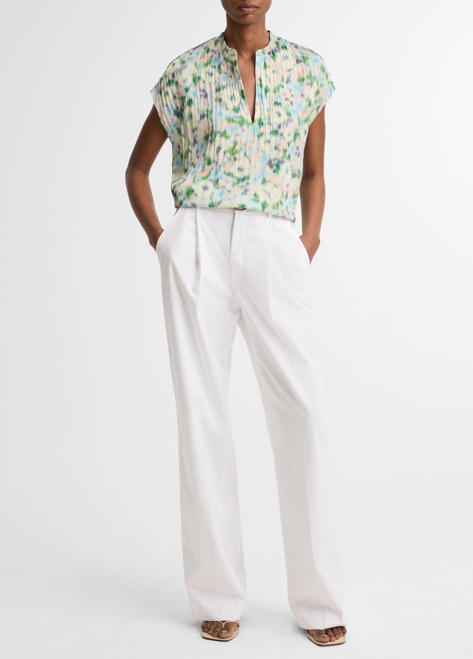 Painted Garden Pleated Cap-Sleeve Top image number 3