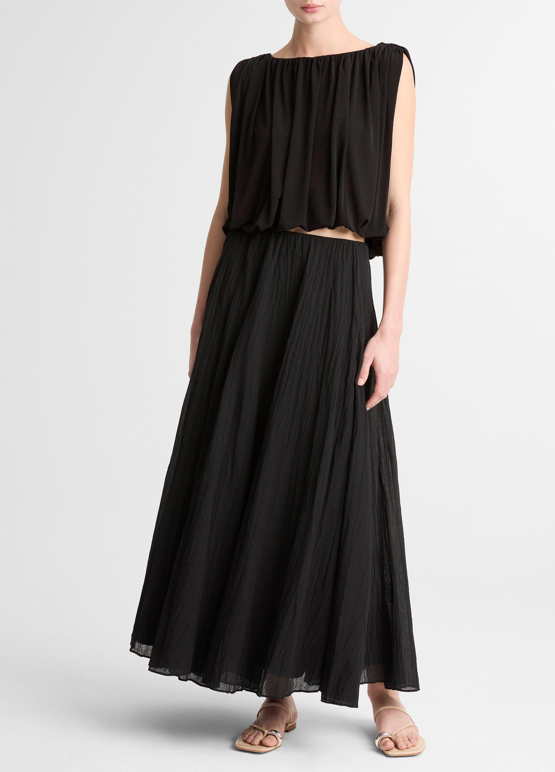 Crinkled Pliss&eacute; Cotton-Blend Maxi Skirt image number 0