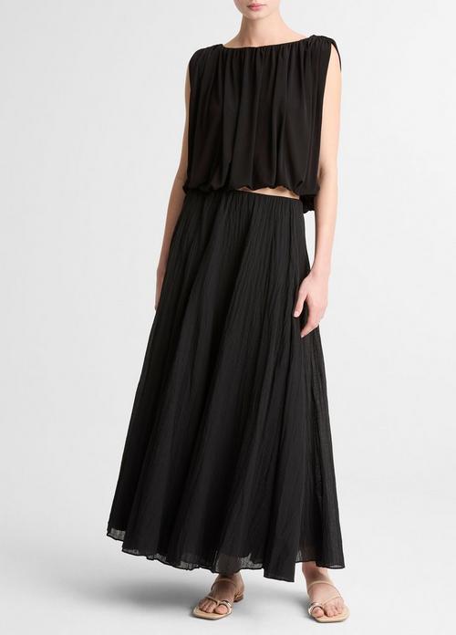 Crinkled Pliss&eacute; Cotton-Blend Maxi Skirt
