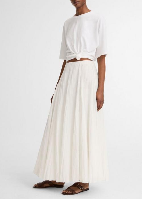 Crinkled Pliss&eacute; Cotton-Blend Maxi Skirt