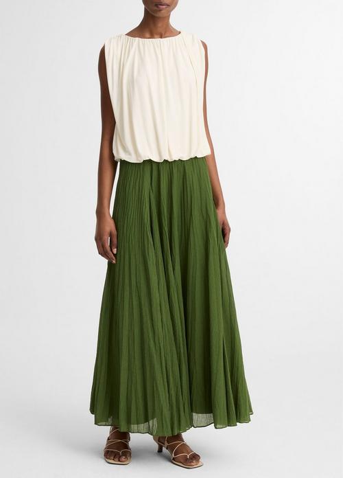 Crinkled Pliss&eacute; Cotton-Blend Maxi Skirt
