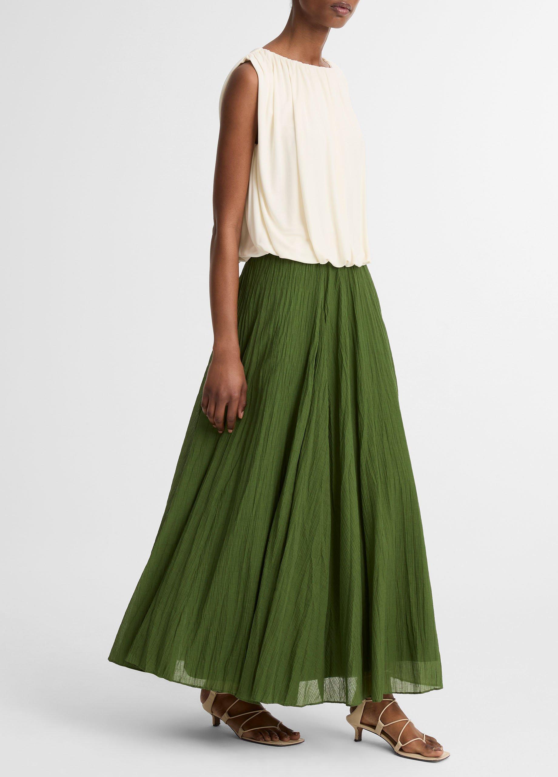 Crinkled Pliss&eacute; Cotton-Blend Maxi Skirt image number 1