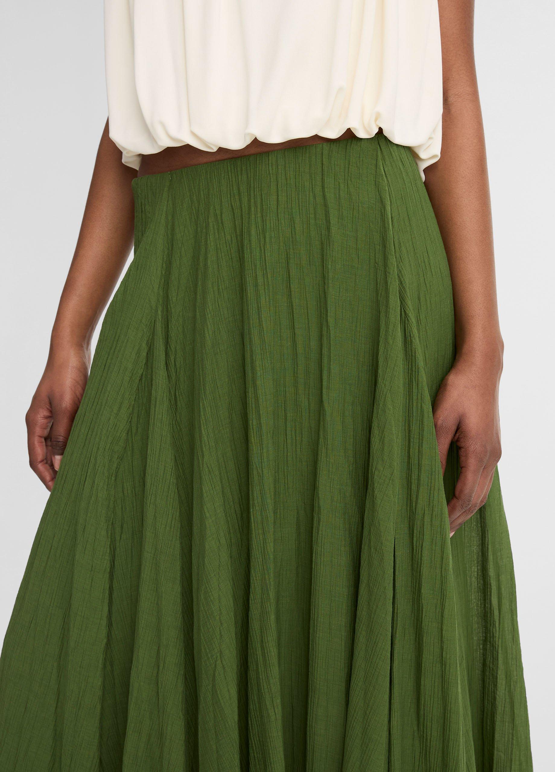 Crinkled Pliss&eacute; Cotton-Blend Maxi Skirt image number 3