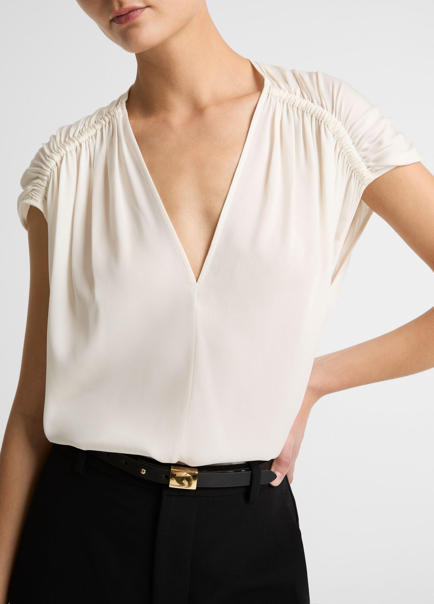 Stretch-Silk Gathered Cap-Sleeve Blouse image number 0