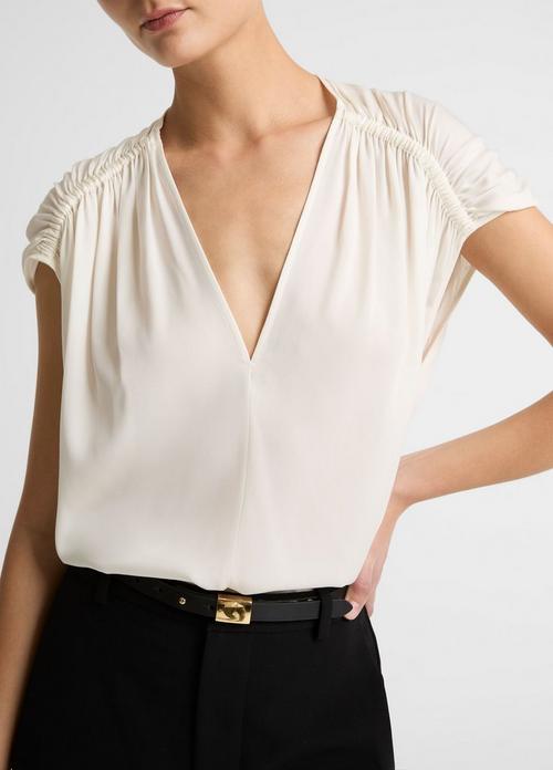Stretch-Silk Gathered Cap-Sleeve Blouse