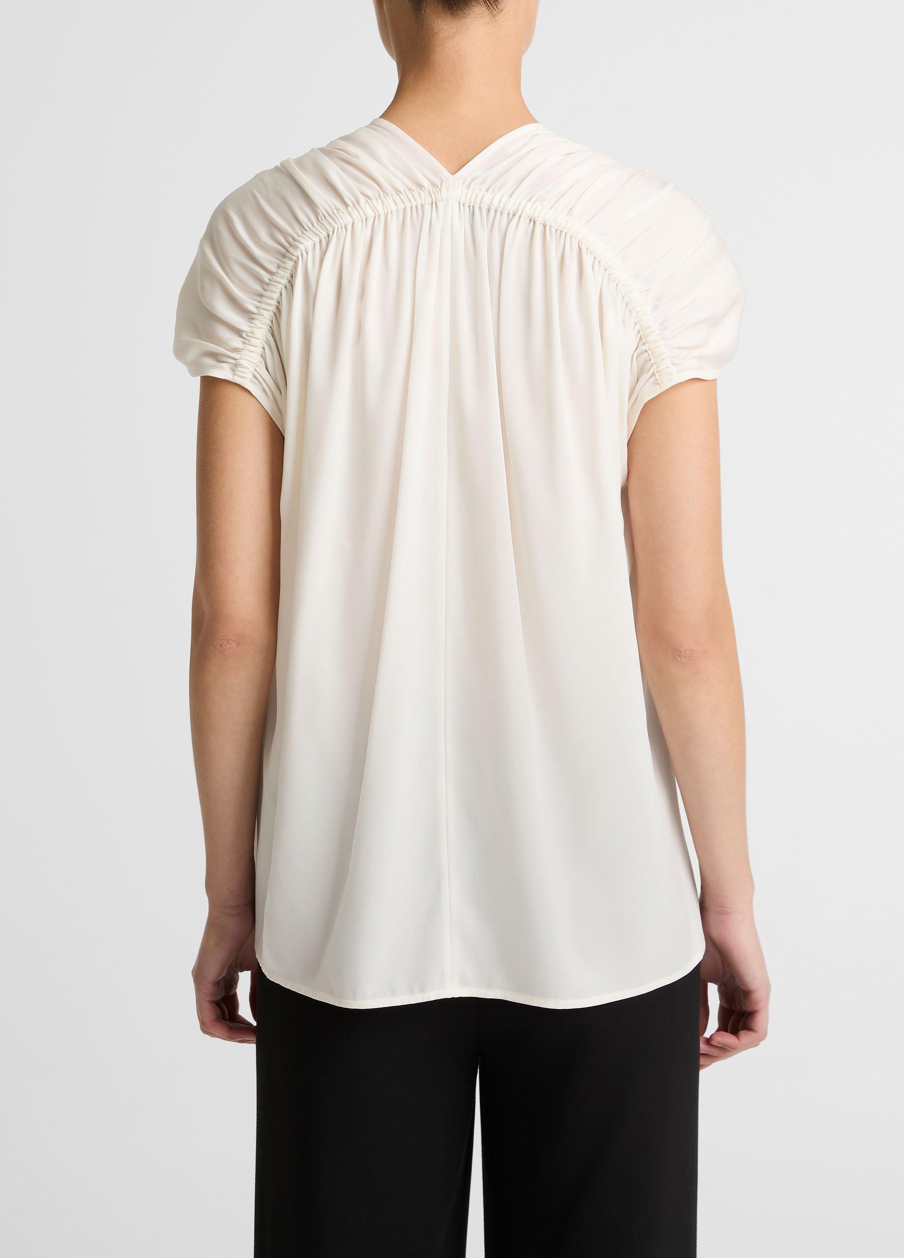 Stretch-Silk Gathered Cap-Sleeve Blouse image number 2