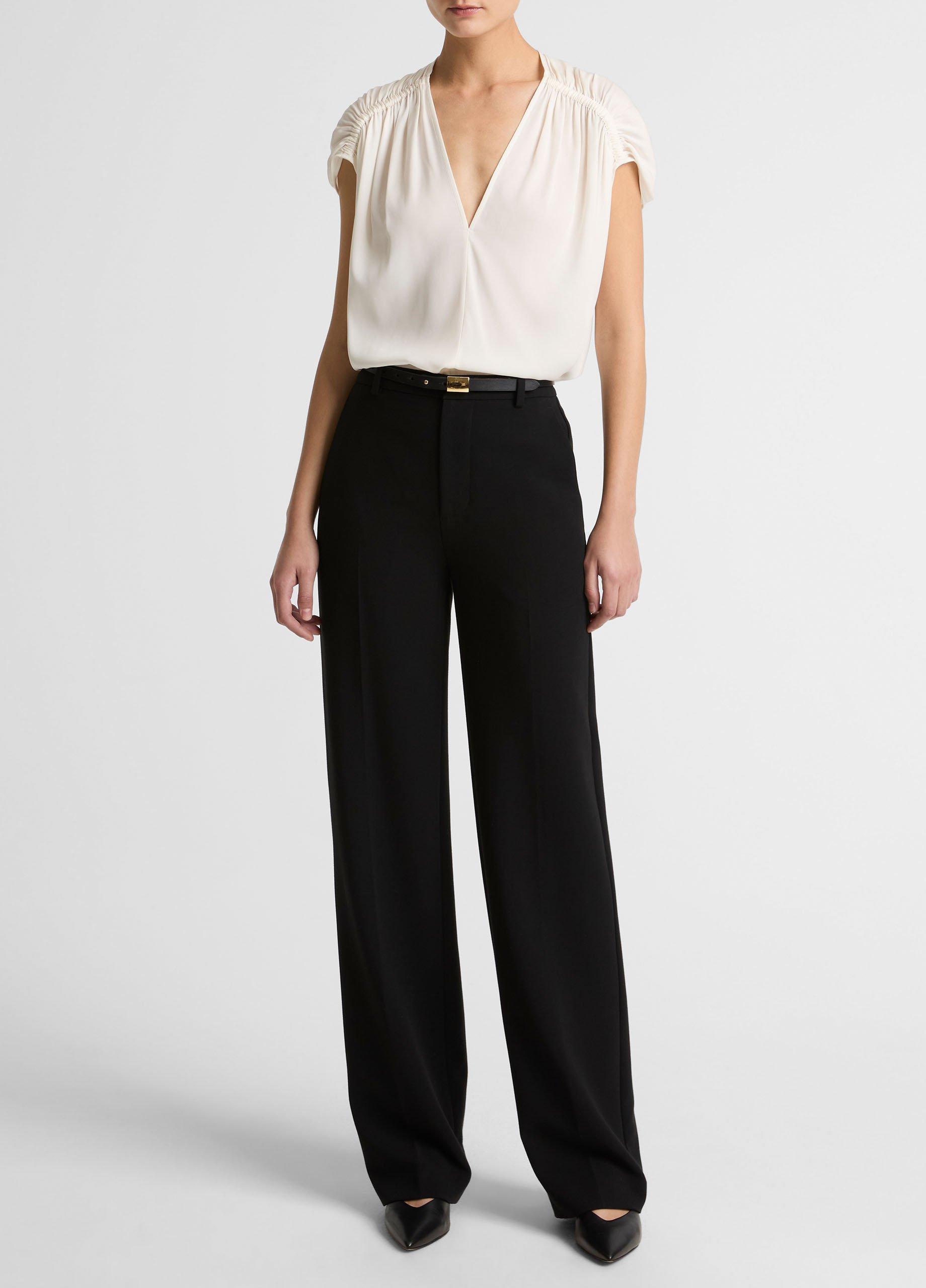 Stretch-Silk Gathered Cap-Sleeve Blouse image number 3