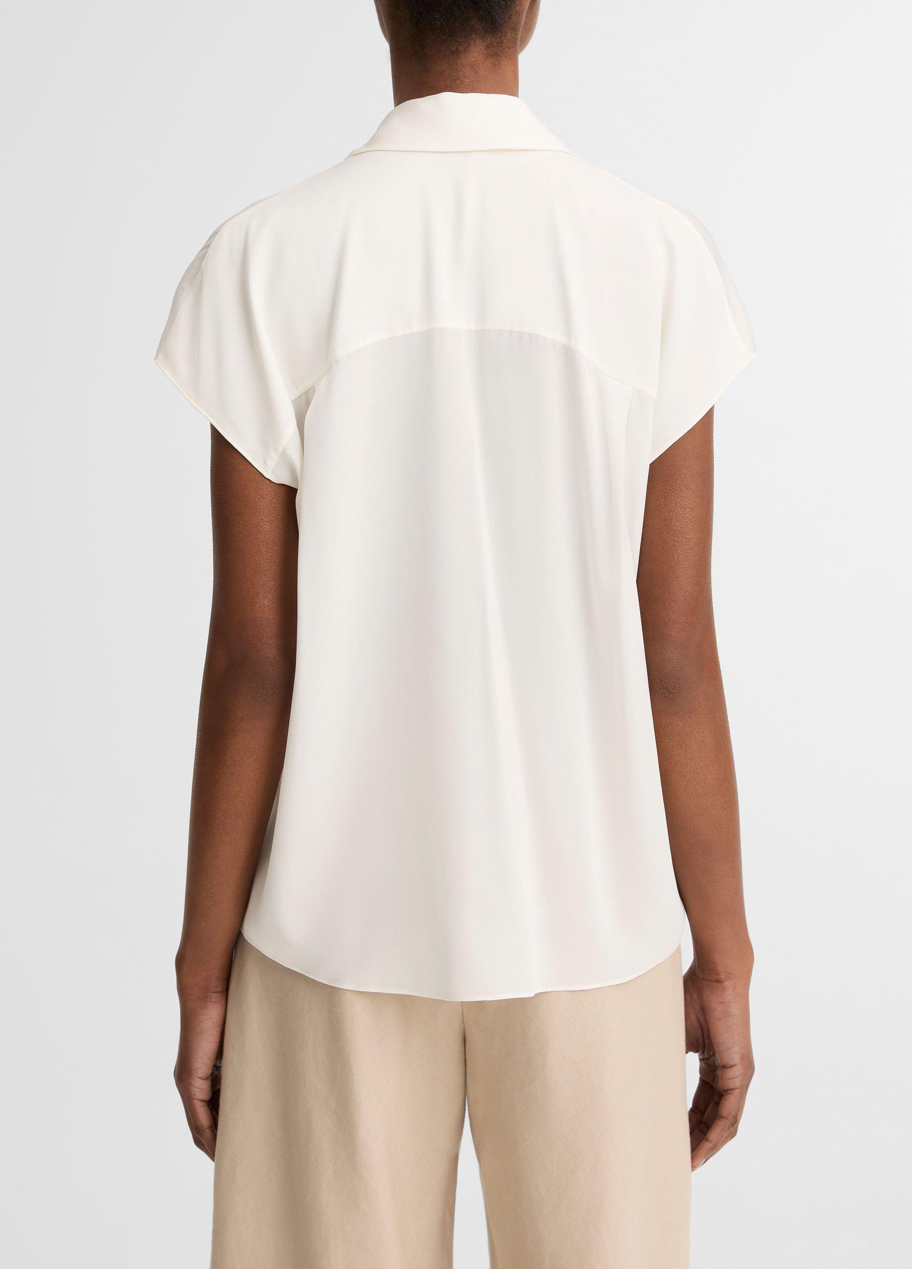 Stretch-Silk Hidden-Placket Cap-Sleeve Blouse image number 2