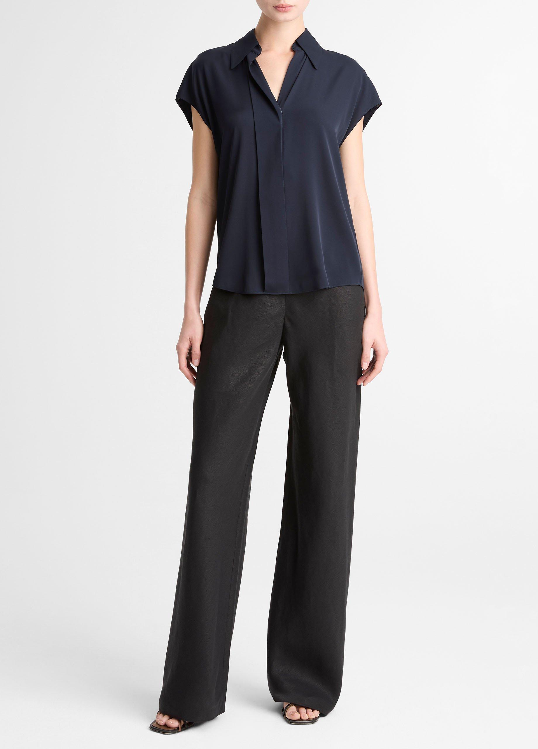 Stretch-Silk Hidden-Placket Cap-Sleeve Blouse image number 3