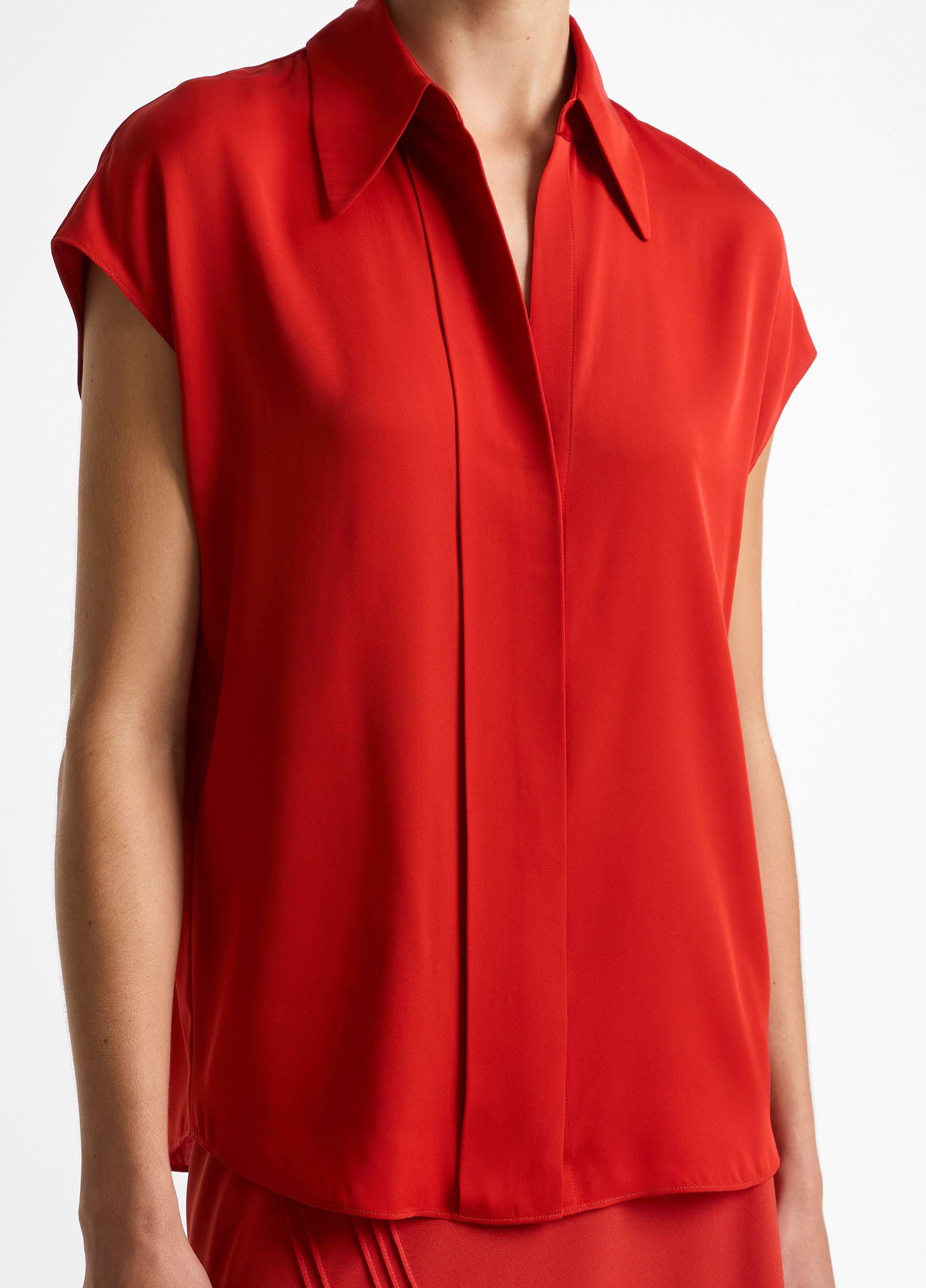 Stretch-Silk Hidden-Placket Cap-Sleeve Blouse image number 1