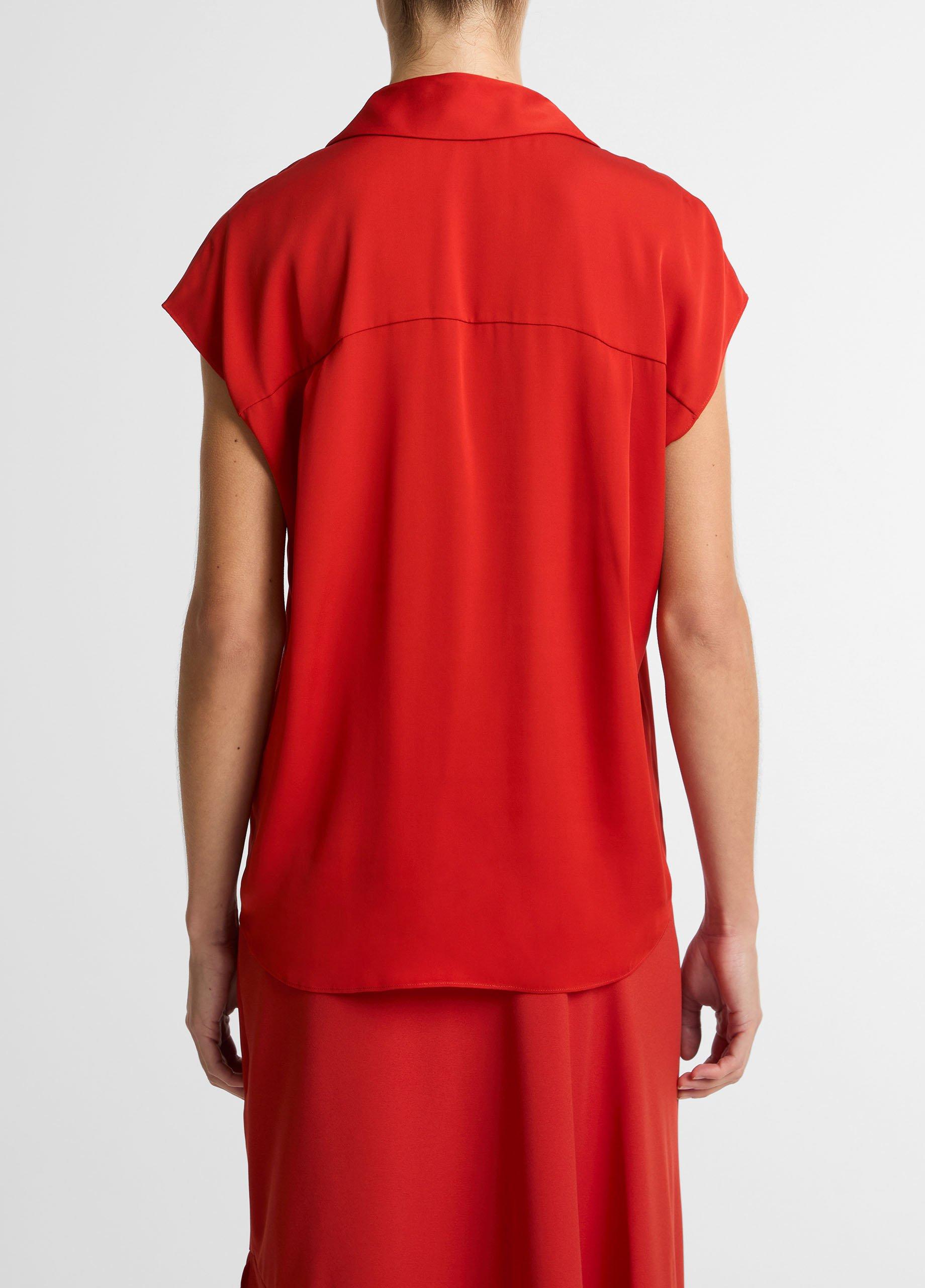 Stretch-Silk Hidden-Placket Cap-Sleeve Blouse image number 2