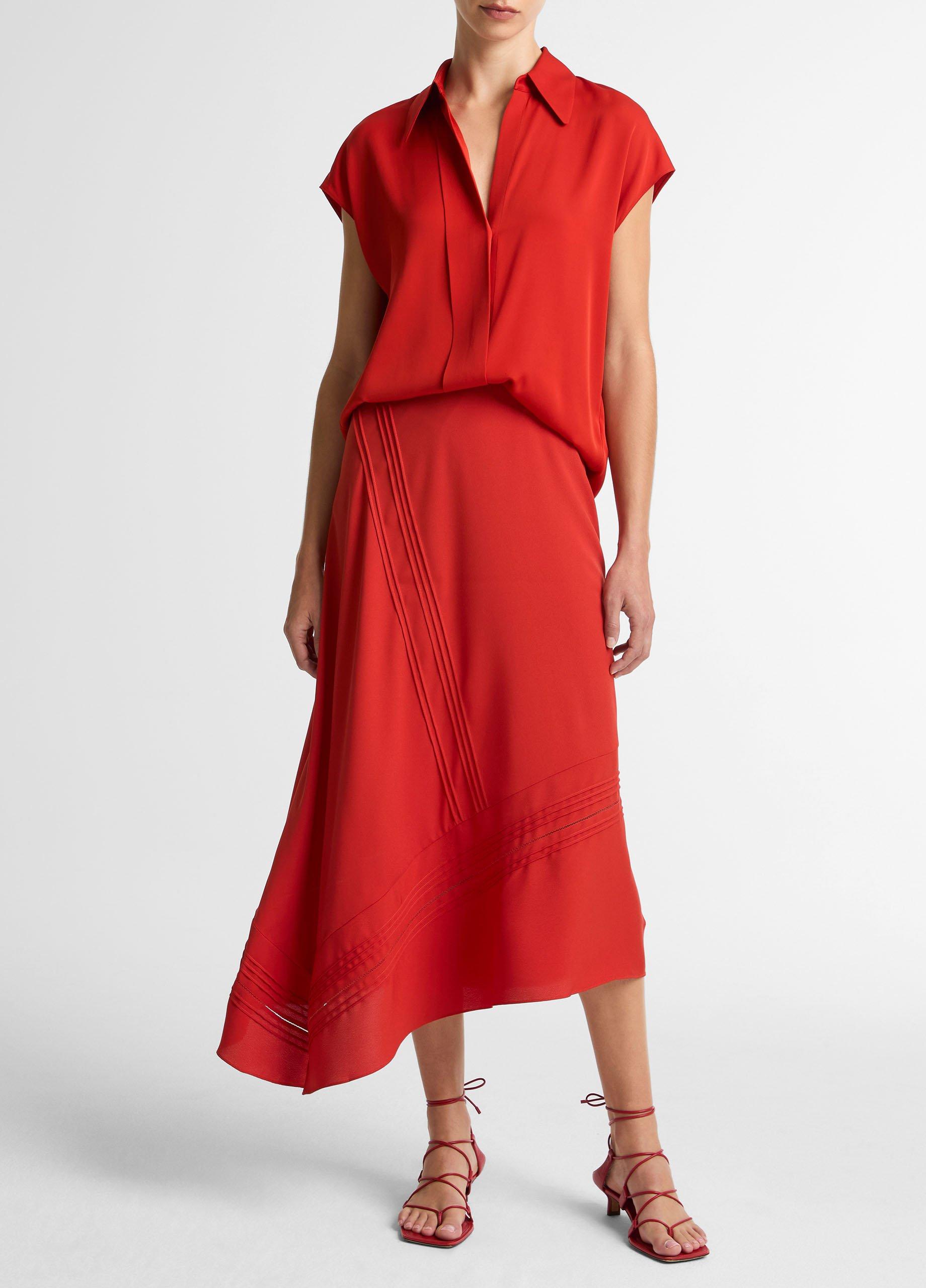 Stretch-Silk Hidden-Placket Cap-Sleeve Blouse image number 3