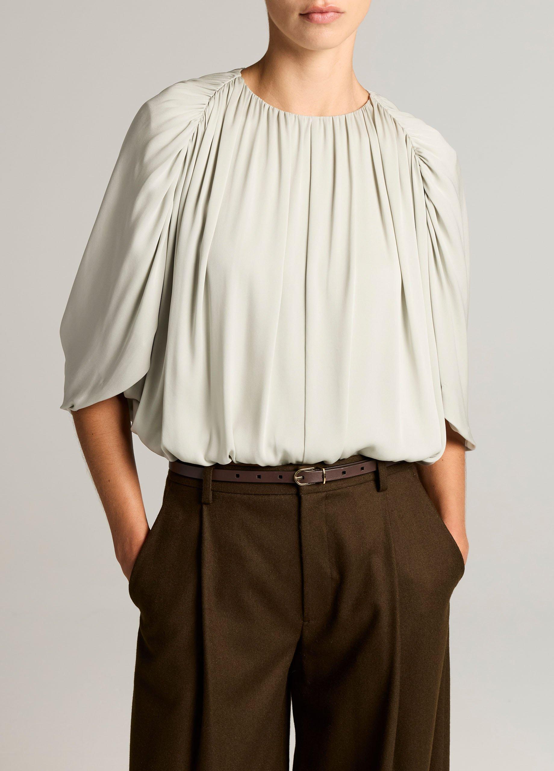 Stretch-Silk Cape-Sleeve Bubble Blouse image number 0