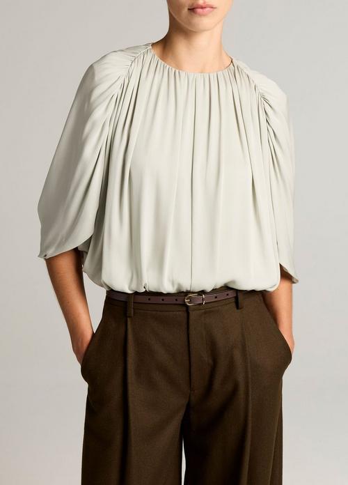 Stretch-Silk Cape-Sleeve Bubble Blouse