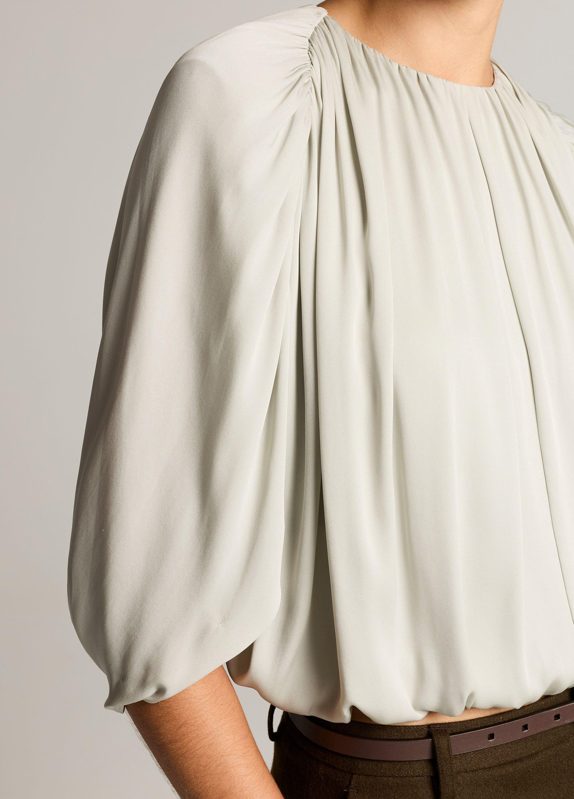 Stretch-Silk Cape-Sleeve Bubble Blouse image number 1