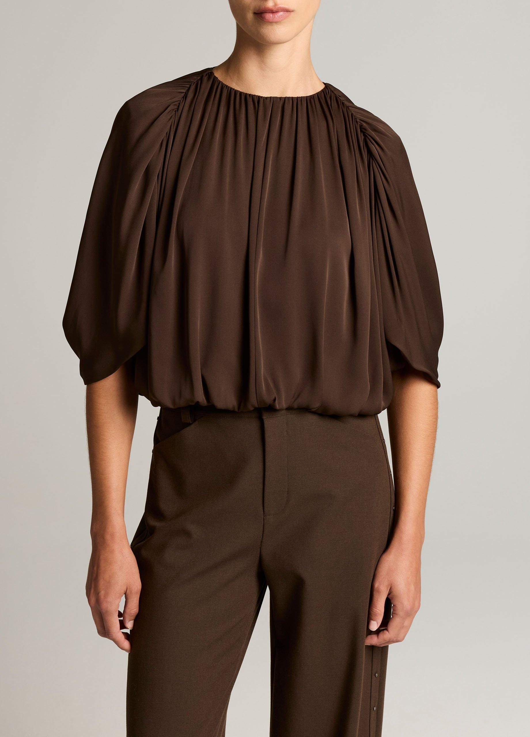 Stretch-Silk Cape-Sleeve Bubble Blouse image number 0
