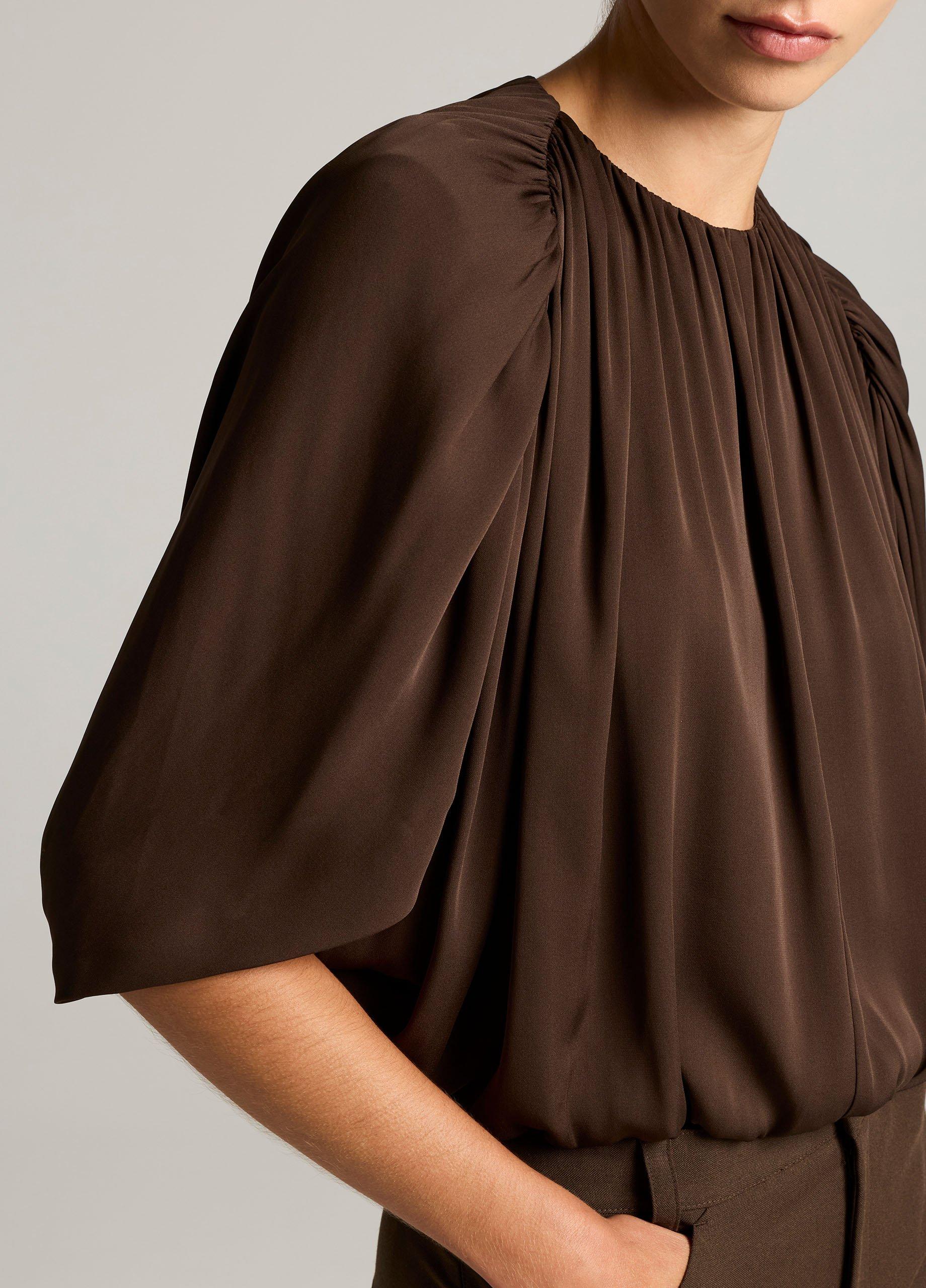 Stretch-Silk Cape-Sleeve Bubble Blouse image number 1