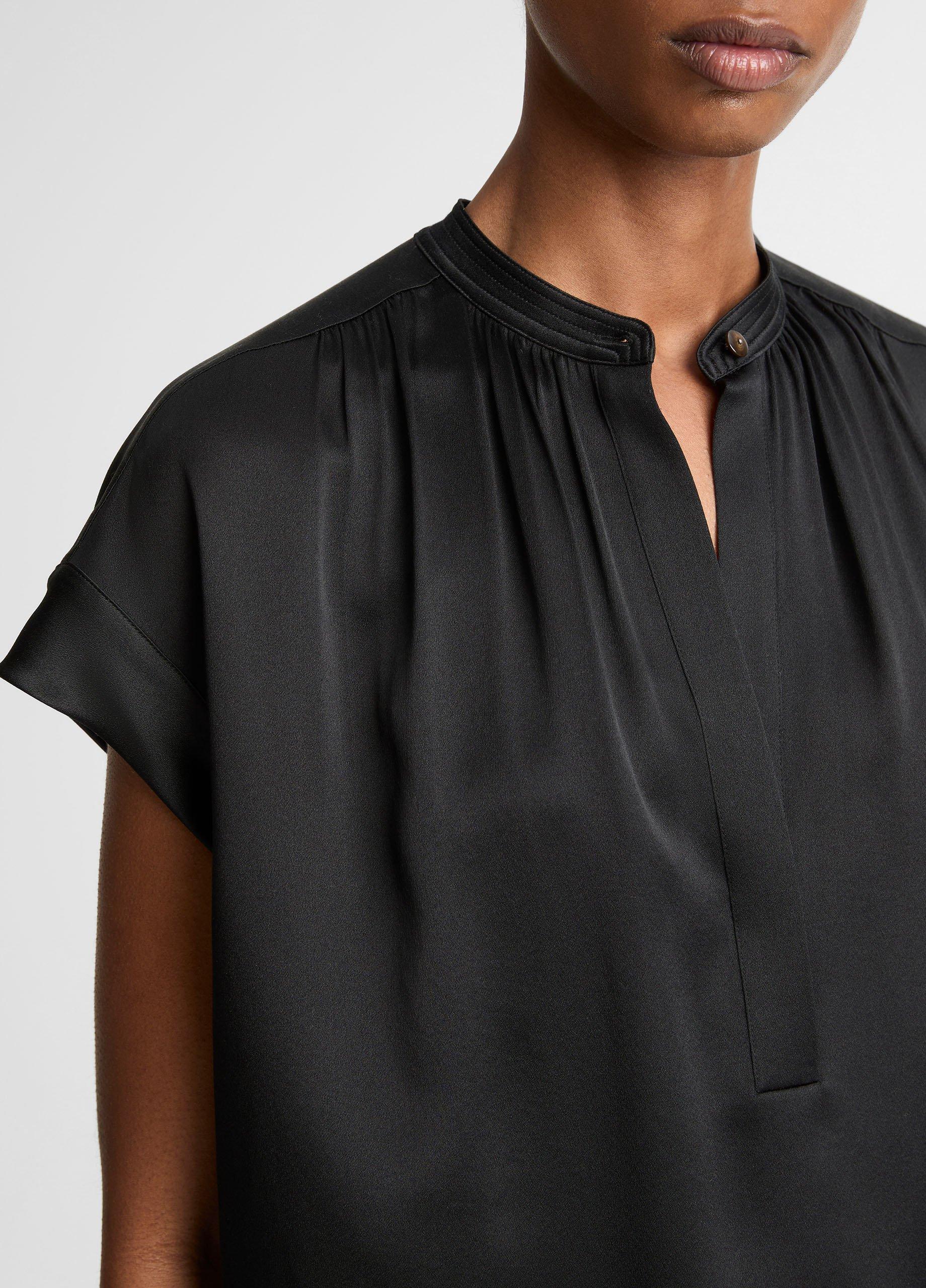 Silk Gathered Cap-Sleeve Blouse image number 1